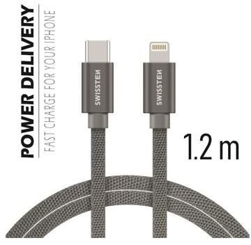 Swissten Textile Data Cable USB-C/Lightning 2m Silver - Data Cable - Main image