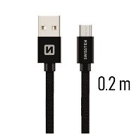 Swissten textilný dátový kábel micro USB 0,2 m čierny - Dátový kábel