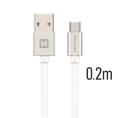 Swissten Textile Data Cable Micro USB 0.2m Silver - Data Cable - Main image