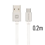 Swissten textilný dátový kábel micro USB 0,2 m strieborný - Dátový kábel
