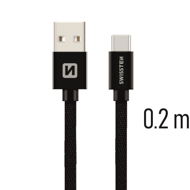 Swissten textilný dátový kábel USB-C 0,2 m čierny - Dátový kábel