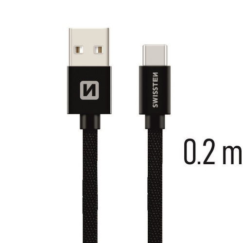 Swissten Textile Data Cable USB-C 0.2m Black - Data Cable - Main image