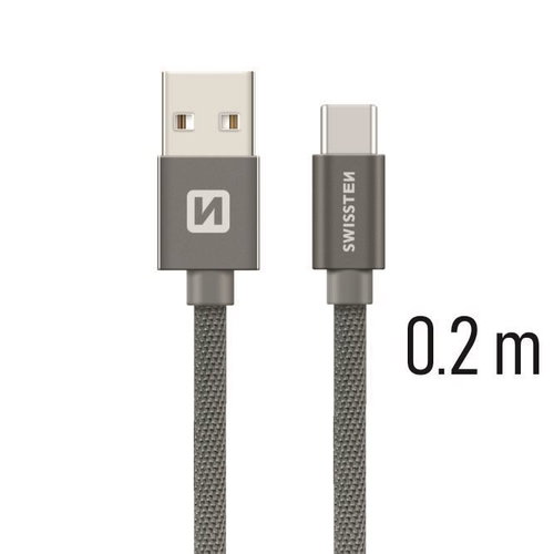 Swissten Textile Data Cable USB-C 0.2m Grey - Data Cable - Main image