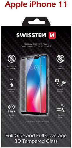 Swissten 3D Full Glue for iPhone 11, Black - Glass Screen Protector - Main image