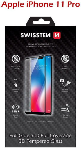 Swissten 3D Full Glue for iPhone 11 PRO, Black - Glass Screen Protector - Main image