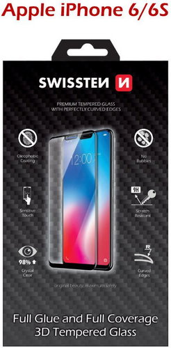 Swissten 3D Full Glue for iPhone 6/6S, Black - Glass Screen Protector - Main image