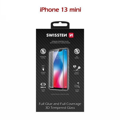 Swissten 3D Full Glue for Apple iPhone 13 mini Black - Glass Screen Protector - Main image