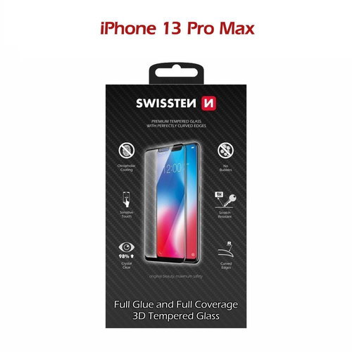 Swissten 3D Full Glue for Apple iPhone 13 Pro Max Black - Glass Screen Protector - Main image