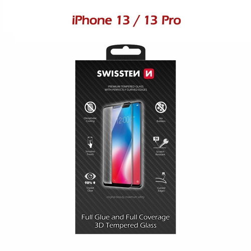 Swissten 3D Full Glue for Apple iPhone 13/13 Pro Black - Glass Screen Protector - Main image