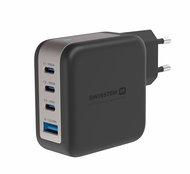Swissten síťový adaptér GaN 3x USB-C 100W PD + 1x USB-A 18W QC černý - Nabíječka do sítě