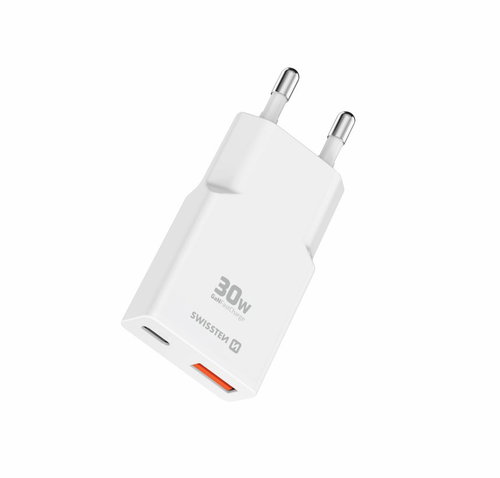 Swissten GaN USB-C + USB-A Stromadapter 30W Weiß - Netzladegerät - Hauptbild