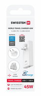 Swissten Travel Adapter GaN USB-C + USB-A 45W Interchangeable Fork (US, EU, UK) White - AC Adapter