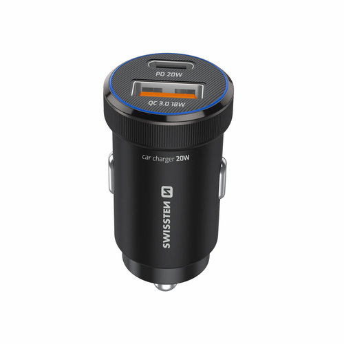 Swissten CL Adapter, USB-C PD + USB-A 20 W black - Car Charger - Main image