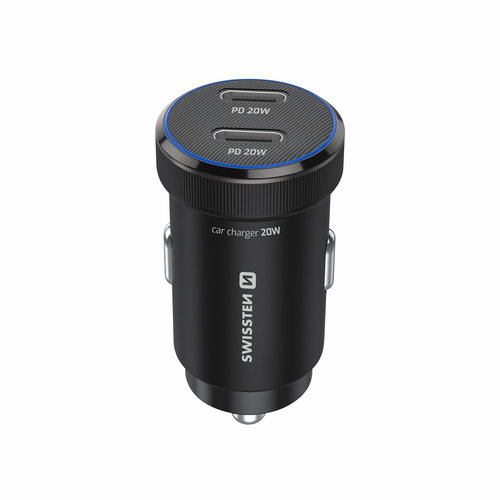 Swissten CL Adapter 2x USB-C PD 20 W schwarz - Auto-Ladegerät - Hauptbild