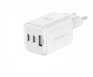Nabíječka do sítě Swissten síťový adaptér GaN 2x USB-C 65W PD + 1x USB-A 18W QC bílý - Nabíječka do sítě
