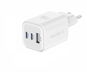 Töltő adapter Swissten GaN 2x USB-C 65 W PD + 1x USB-A 18 W QC fehér töltőfej - Nabíječka do sítě