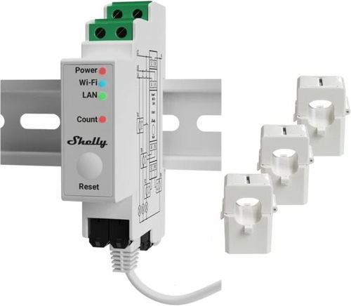 Shelly Pro 3EM, měřič spotřeby vč. 3 svorek 120A, WiFi, LAN, BT - Měřič spotřeby - Hlavní obrázek