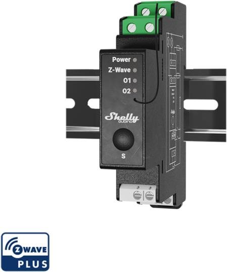 Shelly Wave 2PM Kapcsolómodul DIN sínre, 2×16A, fogyasztásméréssel, Z-Wave