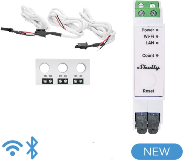 Shelly Pro 3EM 3CT63, fogyasztásmérő 3 db 63A áramváltóval, WiFi, LAN