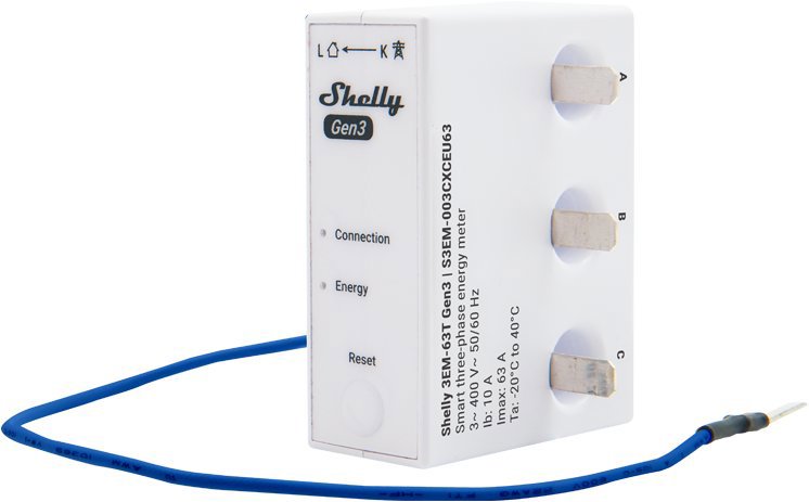 Shelly Gen3 3EM 63T Fogyasztásmérő, 3-fázisú, WiFi