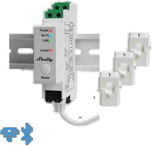 Shelly Pro 3EM 120 A, měřič spotřeby vč. 3 svorek, WiFi, LAN, Matter - Energy Consumption Meter - Main image