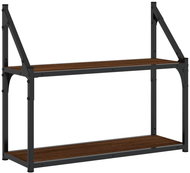 SHUMEE 2patrová nástěnná police 60 × 21 × 51 cm, kompozitní dřevo, hnědý dub - Police