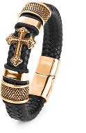 Leather bracelet cross 22,5cm gold A7004-6 - Bracelet