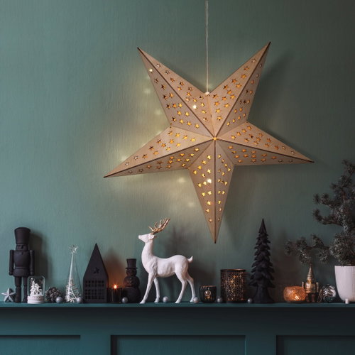 Solight LED Holz-Weihnachtsstern, zum Aufhängen, Timer, 20x LED, 65 cm - Weihnachtsbeleuchtung