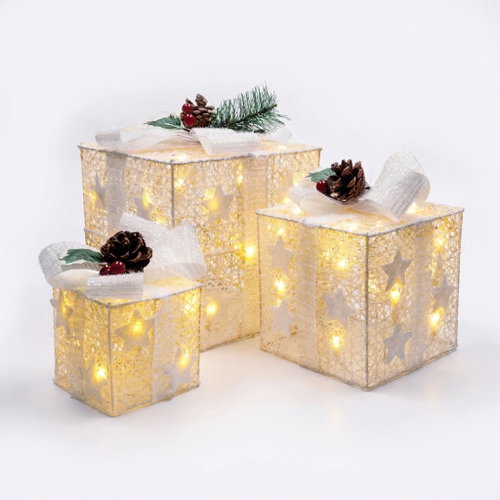 Solight Set of 3 LED Christmas Presents, 48× LED, IP44, 230V, White - Christmas Decoration - Main image