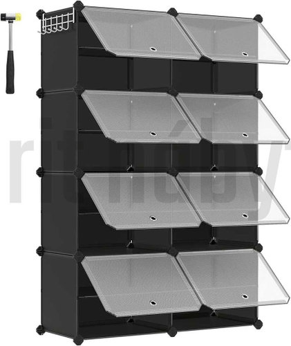 Songmics Lux modular shoe rack with 8 doors clear/black - Shoe Rack - Main image