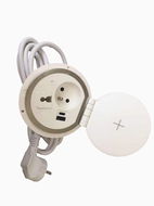 IN Flush-mounted bar, socket, grommet, Qi charging, USB A+C - Surge Protection Socket Strip