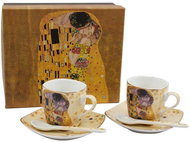 Home Elements Espresso set - 2 šálky s podšálky a lžičkami, 2× 75ml, Klimt Polibek žlutý - Set of Cups