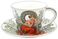 Home Elements Porcelánový hrnček 250 ml s tanierikom, Mucha svetlý - Šálka