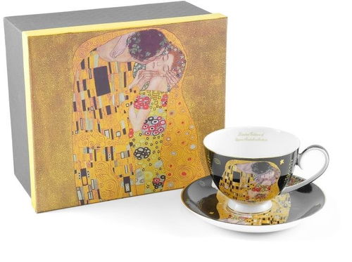 Home Elements Porcelánový šálek 250 ml, s podtáckem, Klimt, Polibek tmavý - Šálek - Hlavní obrázek