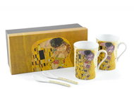 Home Elements Sada - dva hrnky 300 ml se lžičkami - Klimt Polibek žlutý - Hrnek