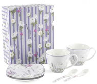 Home Elements Sada dvoch šálok 250 ml, s podšálkami a lyžičkami, Levanduľa - Súprava šálok