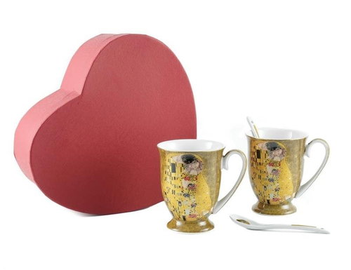 Home Elements Set of two cups 280 ml with spoons, Klimt, Kiss gold - Mug - Main image