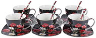 Home Elements Set šesti šálků s podšálky a lžičkami Máky černé - Set of Cups