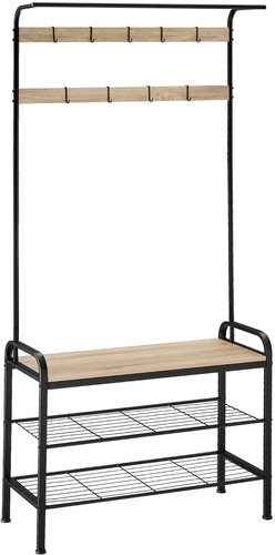 Tectake Shoe rack with shoe rack, 85,5×36×184cm, Industrial light wood, Sonoma oak - Coat Hanger - Main image