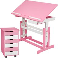 Tectake psací stůl rostoucí s pojízdným kontejnérem růžový - Dětský psací stůl