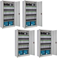 Kancelářská skříň Tectake 4x Kovová archivační skříň na spisy 5 přihrádek 180x90x40cm, šedá - Kancelářská skříň