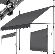 Tectake Upínací markýza s ruční klikou, výškově nastavitelná 250 × 180 cm, černá/šedá - Markýza