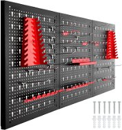 Tectake Dierovaná stena s 25 háčikmi a držiakmi 120 × 2 × 60 cm, čierna / červená - Organizér na náradie