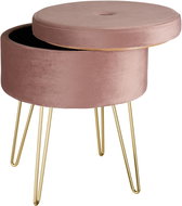 Ava upholstered stool, velvet look with storage space, pink - Ottoman