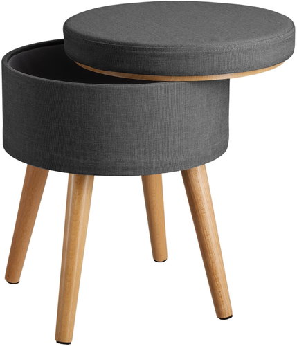 Yara upholstered stool, linen look with storage space, dark grey - Ottoman - Main image