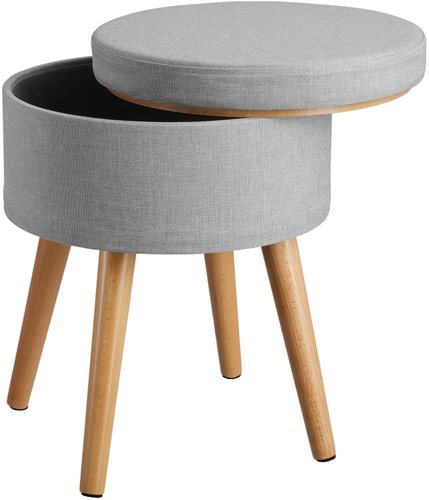 Yara Upholstered Stool, linen look with storage space, light grey - Ottoman - Main image