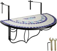 Tectake Skladací stôl na balkón s mozaikou, biela / modrá - Záhradný stôl