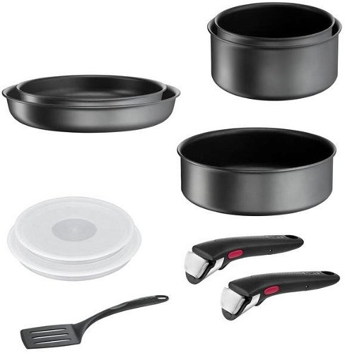 Tefal Ingenio Daily Chef ON Pots & Pans Set, 10 Pieces, Stackable,  Removable Handle, Space Saving, Non-Stick, Induction, Grey, L7619302