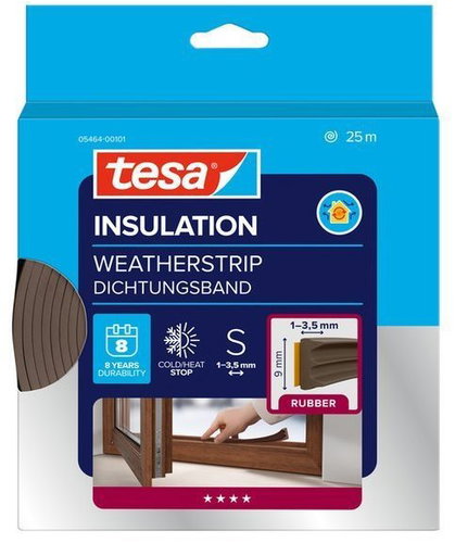 tesa® Insulating Self-Adhesive Gasket - rubber, profile E, 25 m × 9 mm × 4 mm, brown - Window Seals - Main image