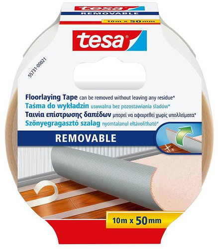 TESA Double-sided carpet adhesive tape, removable with reinforcement, white, 10 m, 50 mm - Double-sided tape - Main image